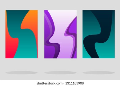 Set of modern art covers for text with flat geometric liquid shapes: Gradient colored (green, red, blue, pink, violet) abstract graphic elements template with copy space. Vector eps10 illustration. 
