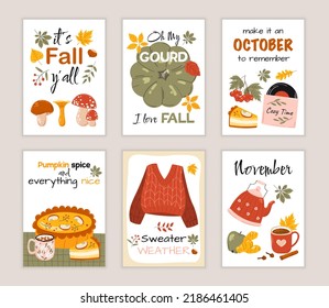 Set of a modern autumn posters. Hand written lettering quote. Trendy calligraphy poster. Cozy phrase for winter or autumn time. Inspirational fall sign.	