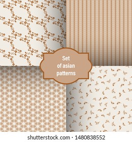 Set of modern background for decorative design. Trendy art background. Tile seamless asian pattern. Japanese pattern. Seamless vector texture. Line template. Asian geometric. Simple graphic ornament.