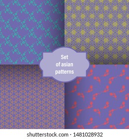 Set of modern background for decorative design. Trendy art background. Tile seamless asian pattern. Japanese pattern. Seamless vector texture. Line template. Asian geometric. Simple graphic ornament.