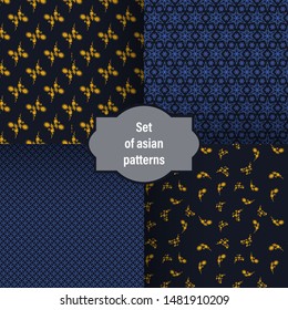 Set of modern background for decorative design. Trendy art background. Tile seamless asian pattern. Japanese pattern. Seamless vector texture. Line template. Asian geometric. Simple graphic ornament.
