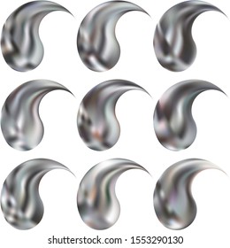 Set of modern backgrounds with yin or yang. Flat original east style. Trendy soft color concept. Silver fluid colorful gradient shapes for your mobile app and screens.
