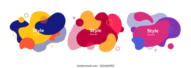 Set of modern badges for app. Dynamical colored forms and lines. Gradient abstract banners with flowing liquid shapes. Trendy design for banners, flyers, presentation slides