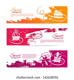 Set of modern bakery banners with cupcakes. Menu for restaurant and cafe