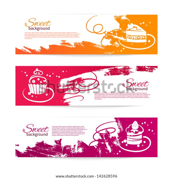 Set Modern Bakery Banners Cupcakes Menu Stock Vector Royalty Free