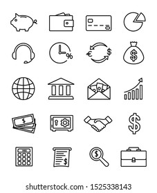 Set of modern banking icons thin line. Financial and money icons. 