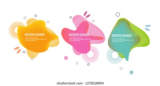 set of modern banner with Flat geometric fluid shapes of gradient colors vector
