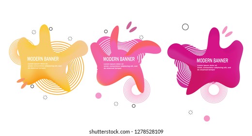 set of modern banner with Flat geometric fluid shapes of gradient colors vector