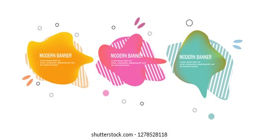 set of modern banner with Flat geometric fluid shapes of gradient colors vector