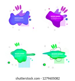 set of modern banner with Flat geometric fluid shapes of gradient colors vector