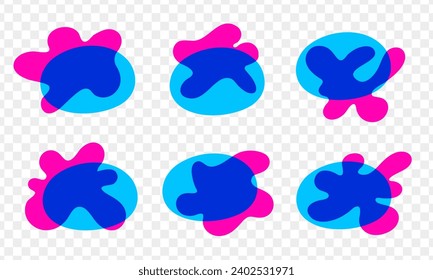 Conjunto de banner moderno con efecto multiplicador. Formas orgánicas de fluido rosa y azul aisladas en fondo transparente