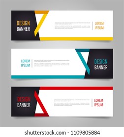 Set of Modern banner template. Blue, Red and Yellow Banner design. Horizontal advertising banner.