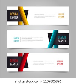 Set of Modern banner template. Blue, Red and Yellow Banner design. Horizontal advertising banner.