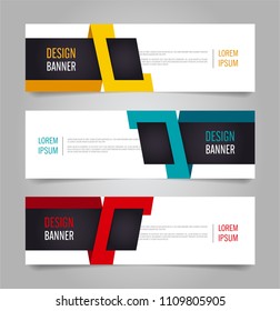 Set of Modern banner template. Blue, Red and Yellow Banner design. Horizontal advertising banner.