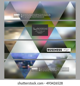 Set of modern banners. Abstract multicolored background, blurred nature landscapes, geometric vector, triangular style illustration