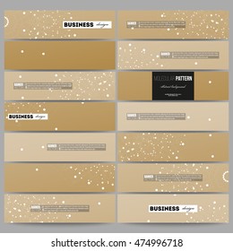 Set of modern banners. Abstract polygonal low poly backdrop with connecting dots and lines, golden background, connection structure. Digital or science vector