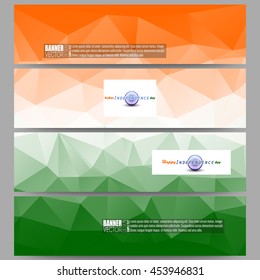 Set of modern banners. Background for Happy Indian Independence Day celebration with Ashoka wheel and national flag colors, vector illustration.