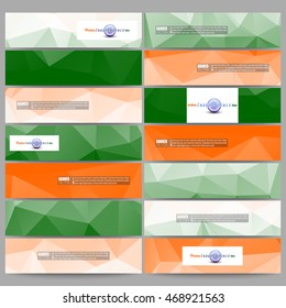 Set of modern banners. Background for Happy Indian Independence Day celebration with Ashoka wheel and national flag colors, vector illustration