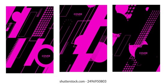 set of modern banners with black and purple designs
