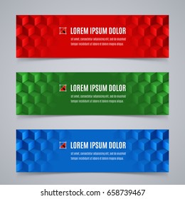 Set of Modern Banners Template with Abstract Geometric Pattern in Red, Green and Blue Colors