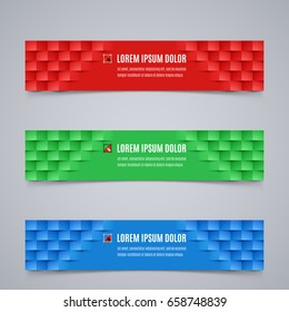 Set of Modern Banners Template with Geometric Pattern in Red, Green and Blue Colors