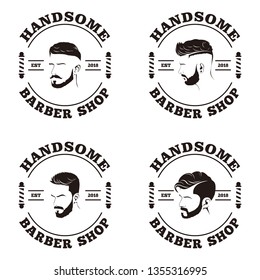 set of modern barbershop logo design, hairstyle logo design concept