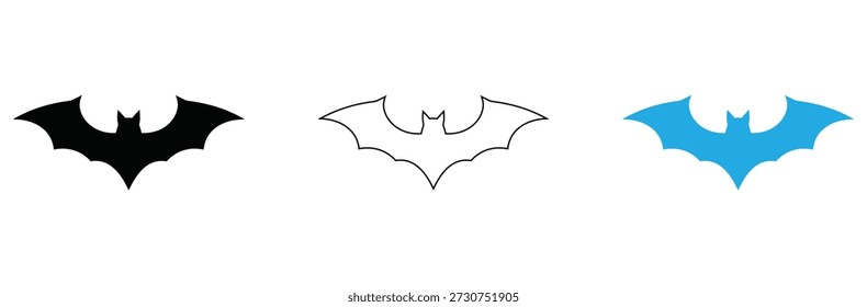 Set of modern bat wing icons in black, white, and blue colors