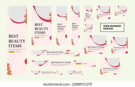 Set of modern beauty web banners in standard size with a place for photos. Beauty ad banner cover header background for website design, Social media cover ads banner template.