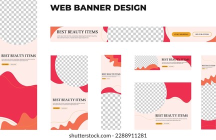 Set of modern beauty web banners in standard size with a place for photos. Beauty ad banner cover header background for website design, Social media cover ads banner template.