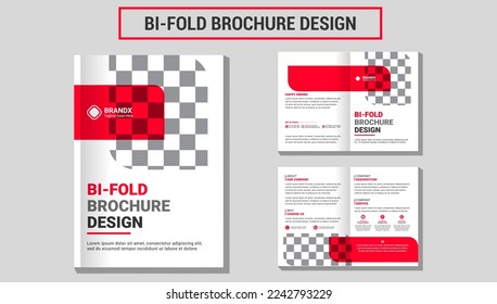 Set of Modern bi-fold brochure design with urban landscape and geometric elements