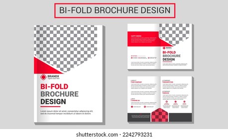 Set of Modern bi-fold brochure design with urban landscape and geometric elements