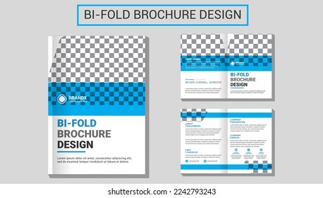 Set of Modern bi-fold brochure design with urban landscape and geometric elements