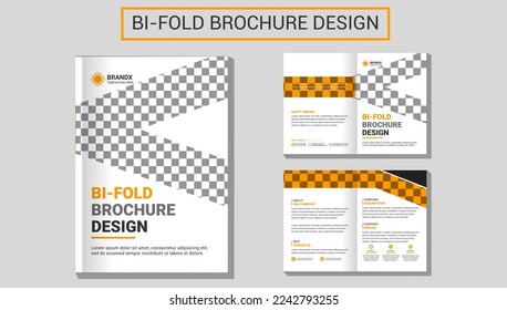 Set of Modern bi-fold brochure design with urban landscape and geometric elements