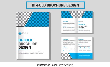 Diseño de folletos modernos biplidos con paisaje urbano y elementos geométricos