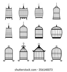 Set of modern bird cages. editable vector.