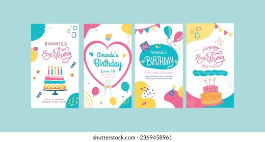 Set of modern birthday templates. Good for happy birthday invitation card for social media. Vector illustration.