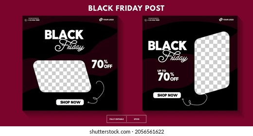 Set of modern black friday post template with space for photo, black friday sale social media post template. sale banner design