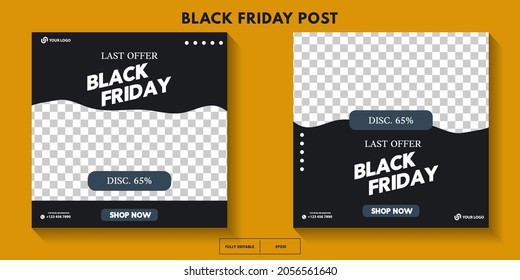 Set of modern black friday post template with space for photo, black friday sale social media post template. sale banner design