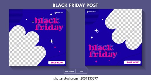 Set of modern black friday post template with space for photo, black friday sale social media post template. sale banner design