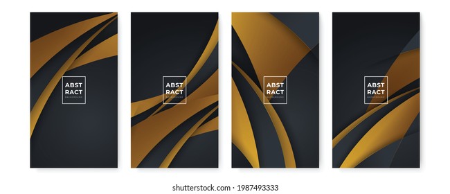 Set of modern black and gold abstract background for banner, presentation design, flier, poster. Vector illustration with futuristic minimalist corporate concept, golden line, wave style