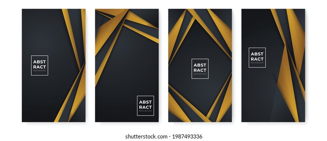 Set of modern black and gold abstract background for banner, presentation design, flier, poster. Vector illustration with futuristic minimalist corporate concept, golden line, wave style