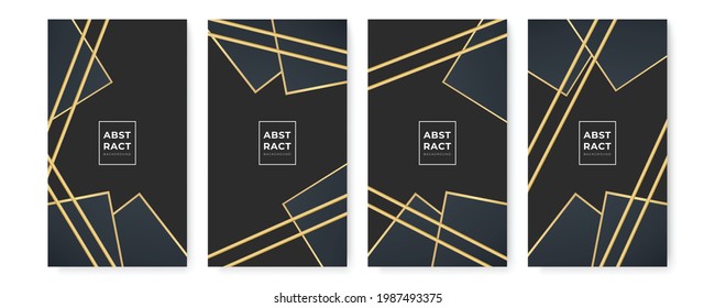 Conjunto de fondo negro y oro moderno abstracto para banner, diseño de presentación, volante, afiche. Ilustración vectorial con concepto corporativo futurista minimalista, línea dorada, estilo de onda