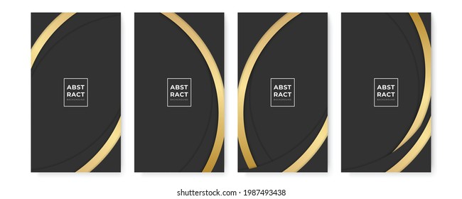 Set of modern black and gold abstract background for banner, presentation design, flier, poster. Vector illustration with futuristic minimalist corporate concept, golden line, wave style