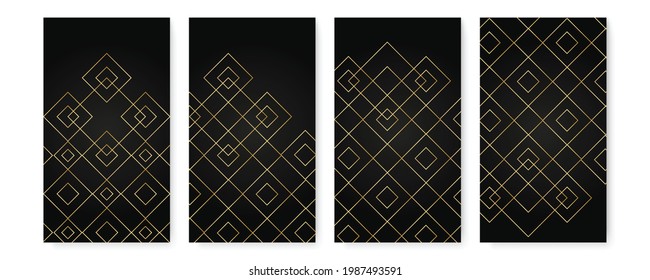 Set of modern black and gold abstract background for banner, presentation design, flier, poster. Vector illustration with futuristic minimalist corporate concept, golden line, wave style