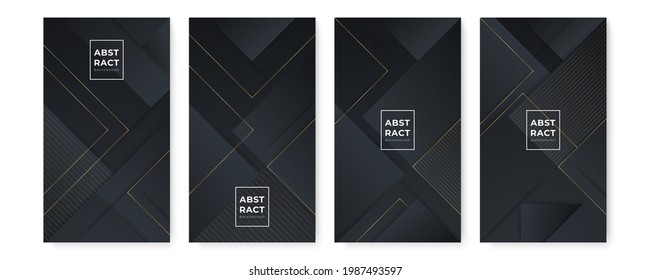 Set von modernen abstrakten schwarz-goldenen Hintergrund für Banner, Präsentationsdesign, Flyer, Poster. Vektorgrafik mit futuristisch minimalistischem Unternehmenskonzept, goldener Linie, Wellenstil