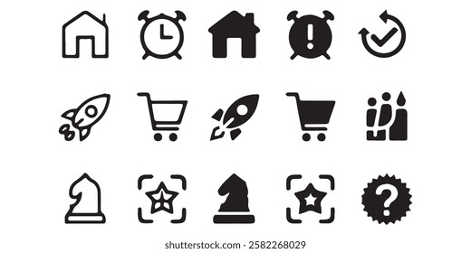 Set of Modern Black and White Flat Icons for Business and Productivity