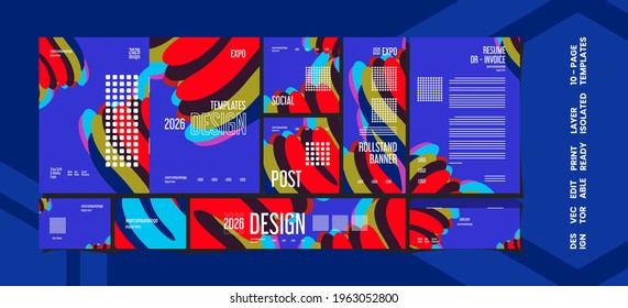 Conjunto de plantillas de diseño de exposición creativas de color azul, 10 páginas editables, Diseño vectorial.