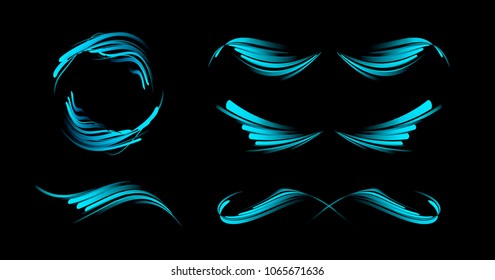 Set of Modern Blue Filigree Ornament for Presentation and Decoration . Decorative Design Element on Black Background