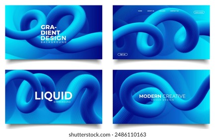 Set of modern blue gradient geometric liquid shape background for bussines card,cover design,banner template design