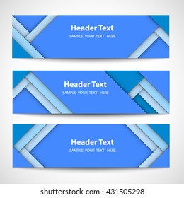 Set of modern blue horizontal banners in a material design style. Can be used as a business template or in a web design.